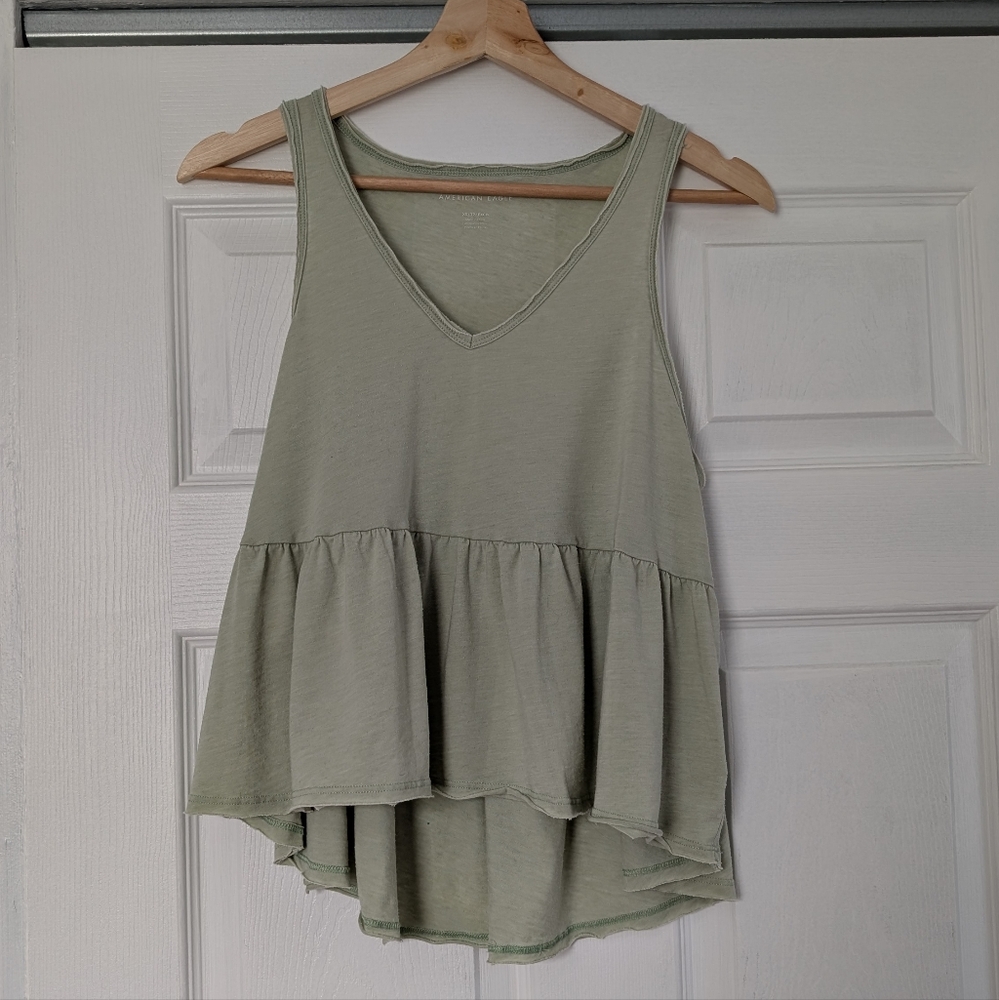 American Eagle Outfitters Sage Green Tiered Tank Top
